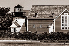 Hyannis Harbor Lighthouse on Cape Cod -Sepia Tone